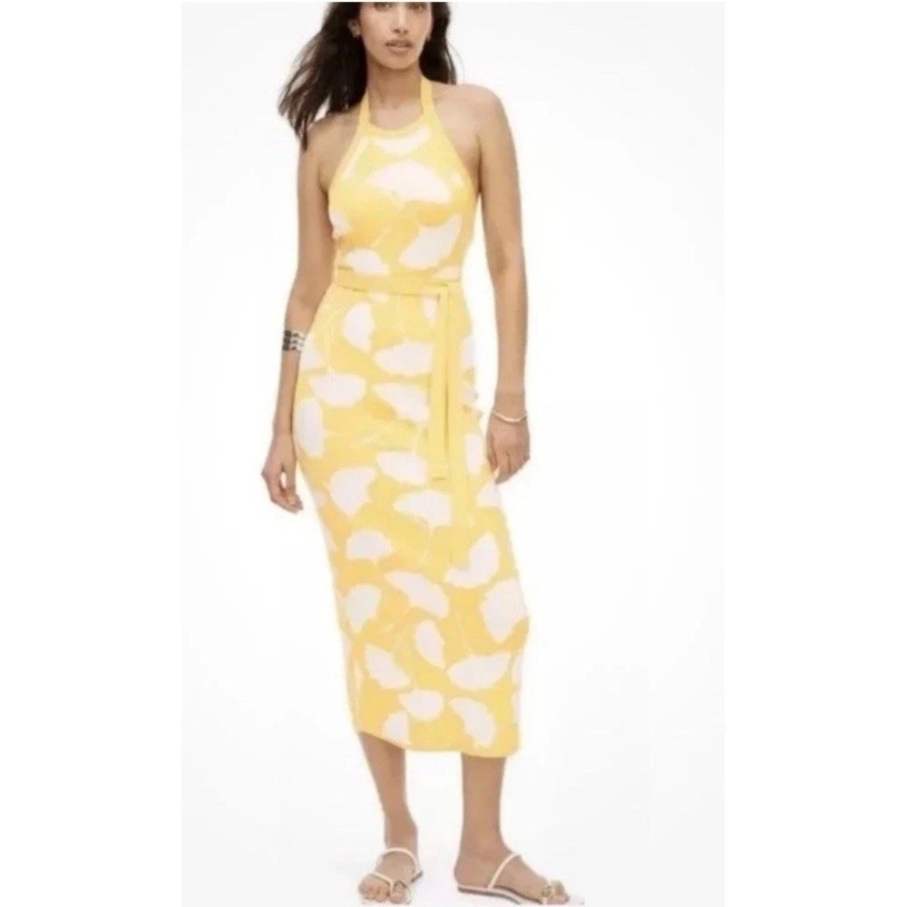 Diane von Furstenberg x Target Yellow Ginkgo‎ Halter Knit Midi Dress XL Coastal